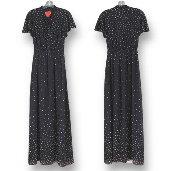 ModCloth Black Dandelion Maxi Dress Bow Detail Tie Neck Sheer Flutter Sleeve XS - Picture 3 of 15